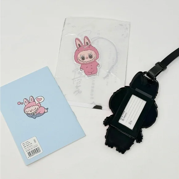 Labubu Pink PVC Luggage Tag Notebook and Air Freshener Bundle - Picture 3 of 4